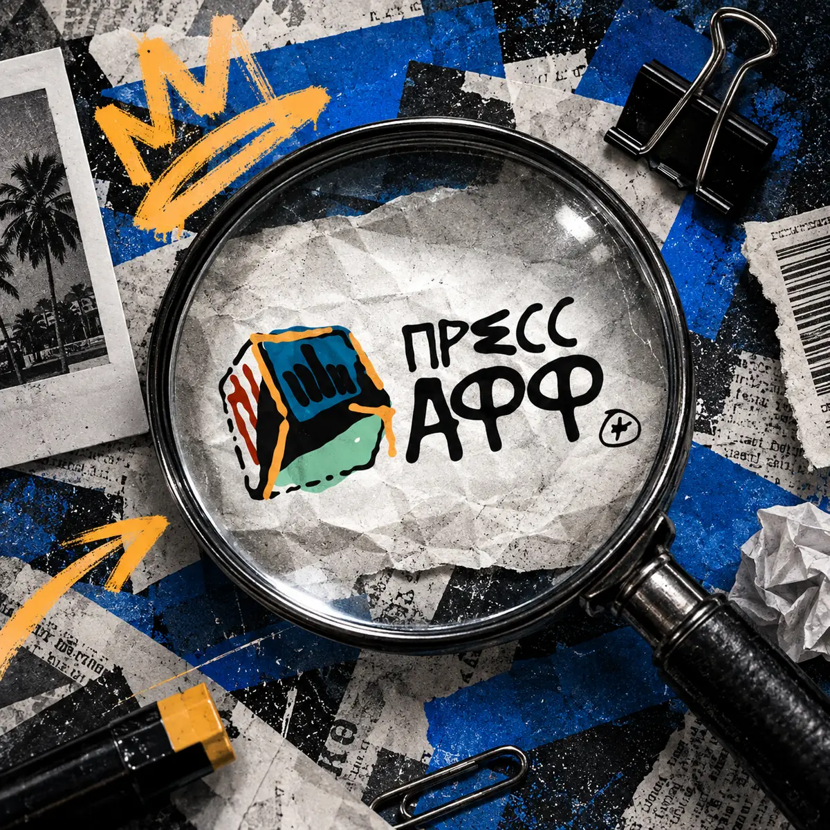 Лупа над логотипом PressAff