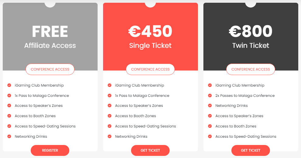 Подробное описание тарифов iGaming Club Conference Malaga