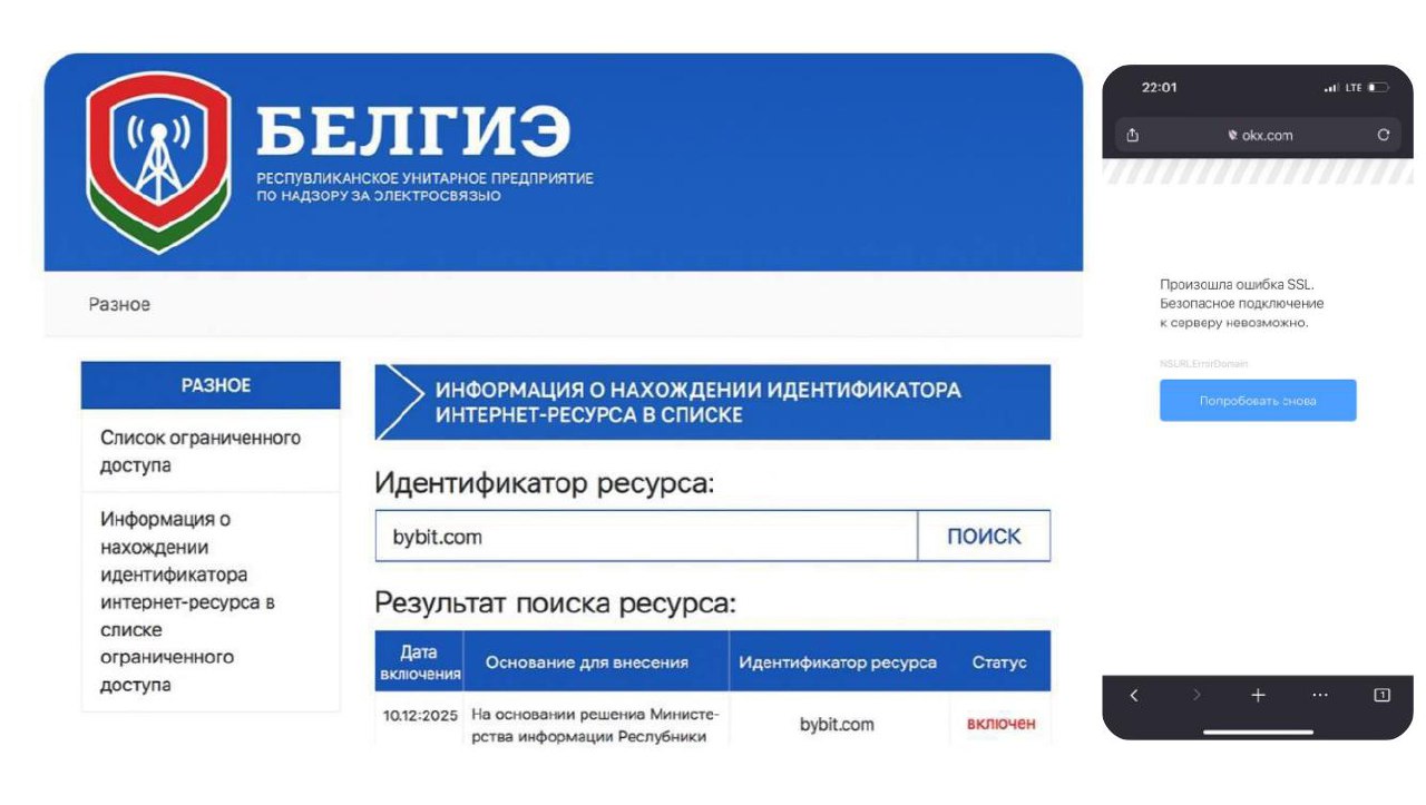 🇧🇾 В Беларуси заблокировали биржи Bitget, Bybit, BingX и OKX — их…