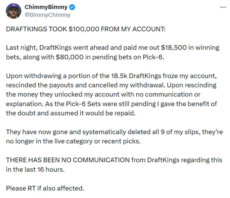 Клиенты DraftKings заявили о пропаже выигрышей и массовых блокировках счетов