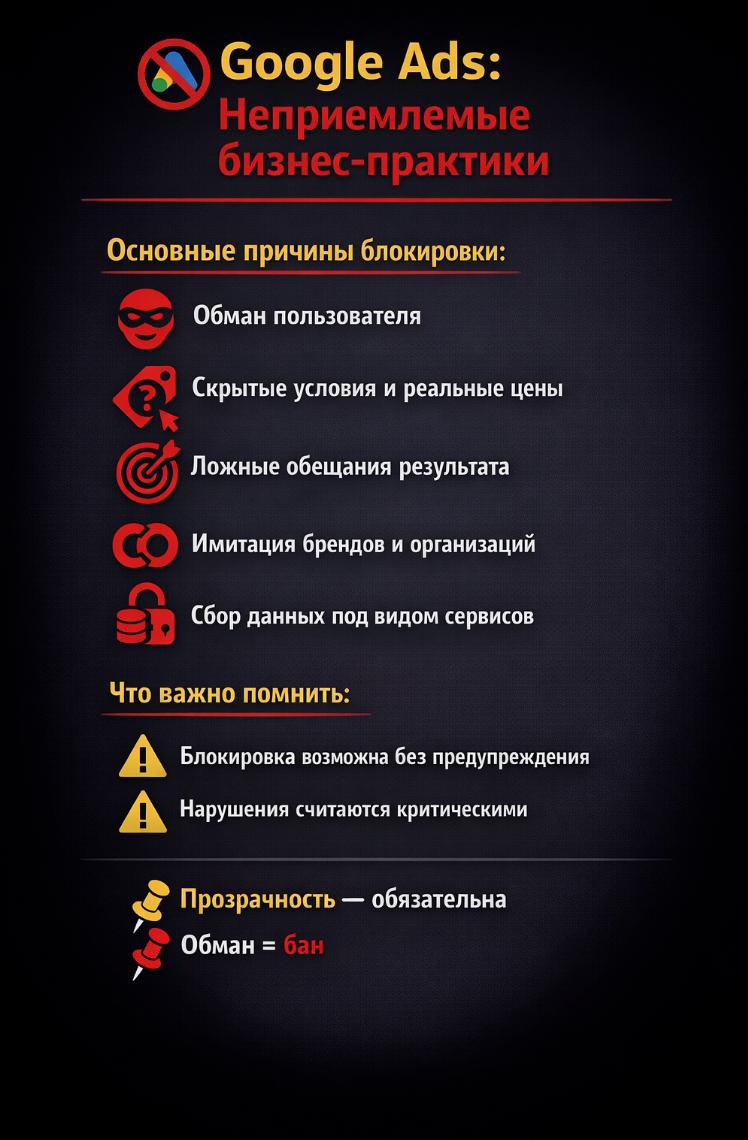 Неприемлемые бизнес-модели Google Ads