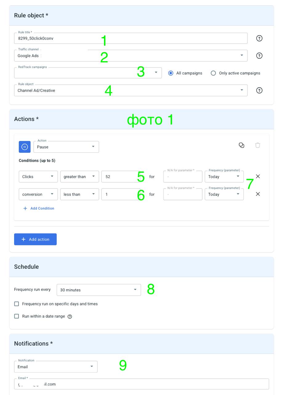 Автоправила в Redtrack