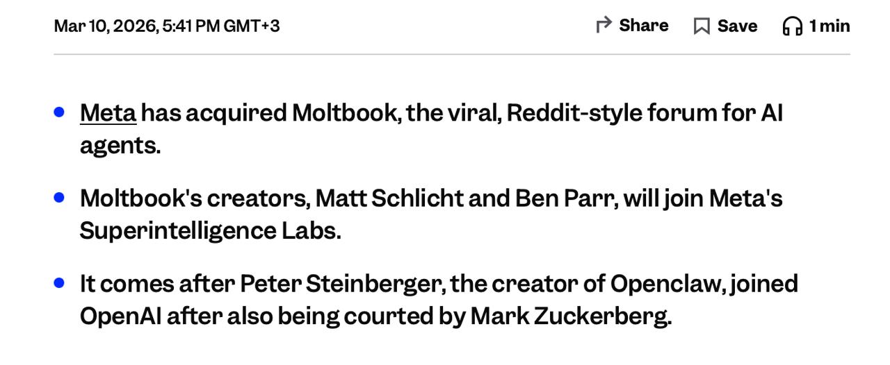 Meta* купила Moltbook – ту самую вирусную соцсеть для AI агентов Помните,…