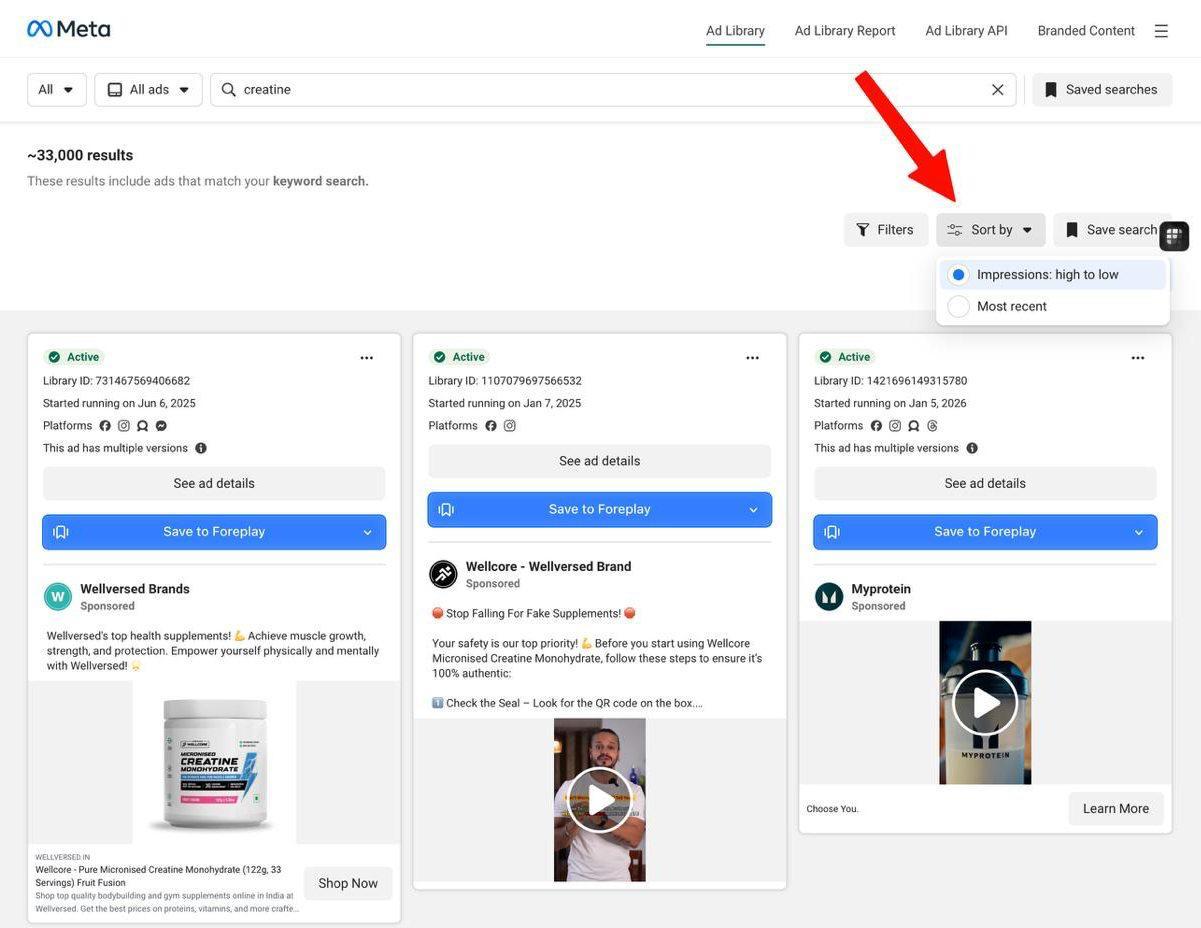 вечер в хату в Meta Ads Library тихонечко добавили сортировку по показам….