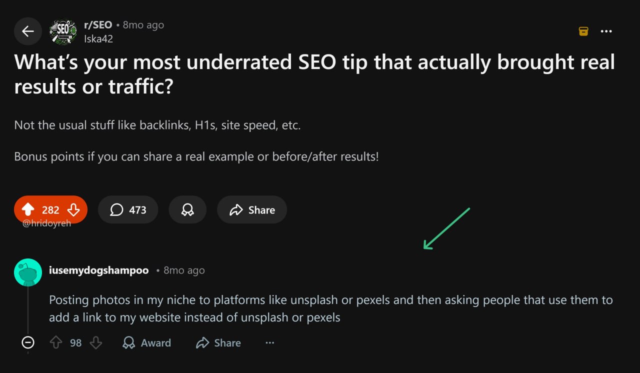 Недооценённый SEO-хак, который реально даёт ссылкиПарень на Reddit спросил: 👉 «Какой недооценённый…