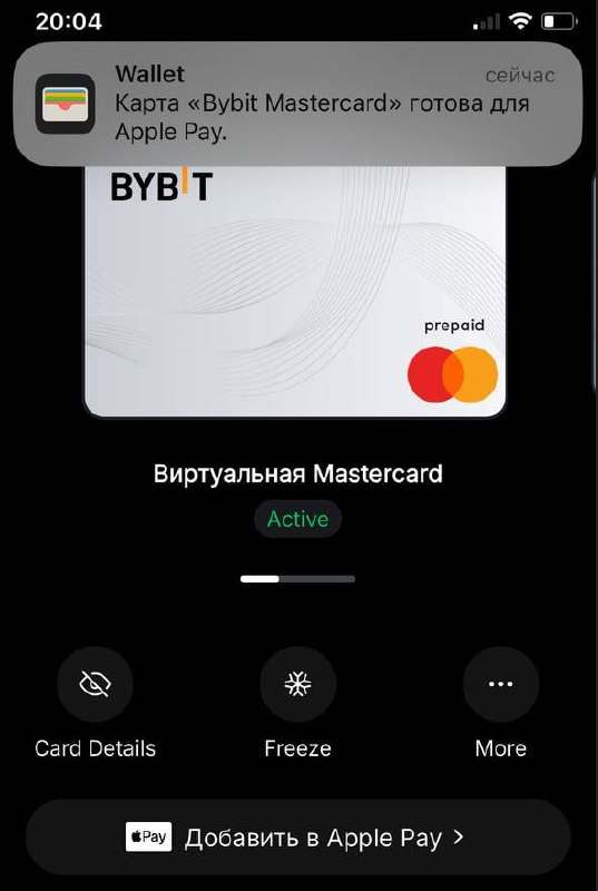 Криптокарта Bybit начала вязаться к Apple Pay (за подсказку спасибо Игорю "Бородатый…