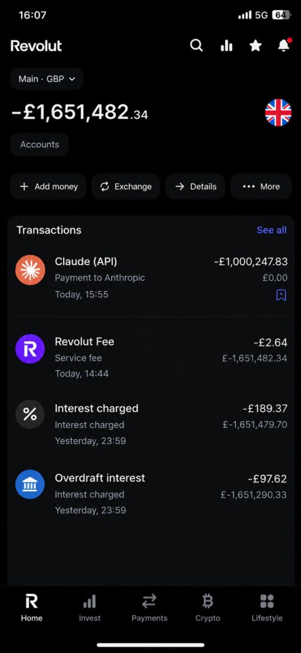 О боже. 😭Только что проснулся, открыл Revolut и увидел списание на сумму…