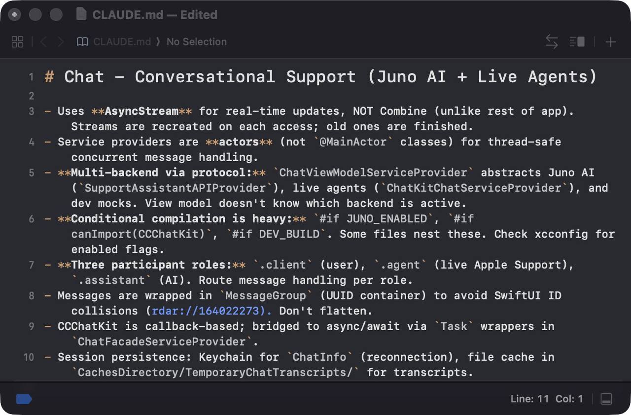 Apple случайно слила в открытый доступ свои CLAUDE.md файлы Разработчик из Твиттера…