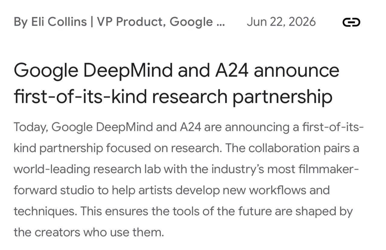 Интересно. Google DeepMind заключили партнерство с киностудией A24