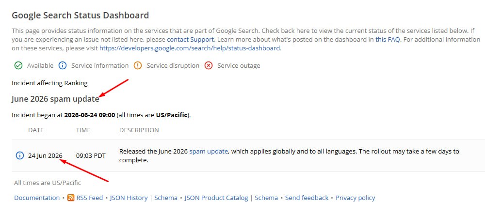 🔥 Гугл стартовал June 2026 Spam Update24 июня, 09:03 PDT — Google…