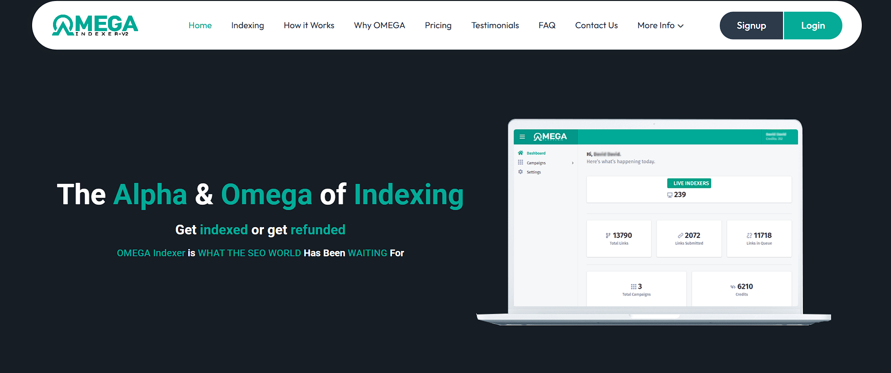 Скриншот главной страницы сервиса Omega Indexer