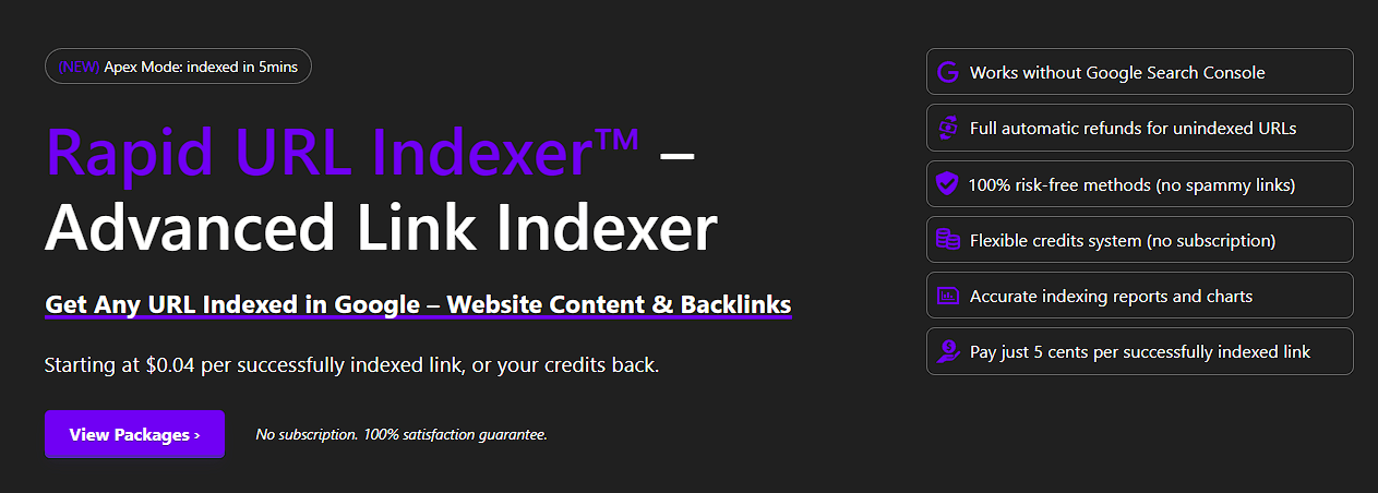 Скриншот главной страницы сервиса Rapid URL Indexer