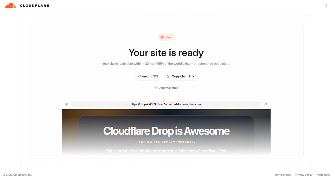 Cайт прямо из zip-архива. Новая фича в Cloudflare.Cloudflare Drop ↗ позволяет мгновенно…