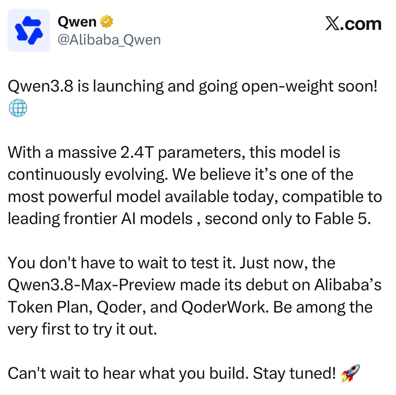Alibaba анонсировали Qwen 3.8 Будет 2.4T параметров, и разработчики утверждают, что уступать…