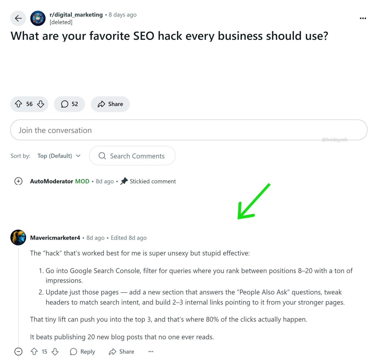 🎯 SEO-хак, который работает лучше публикации 20 новых статей На Reddit спросили:…