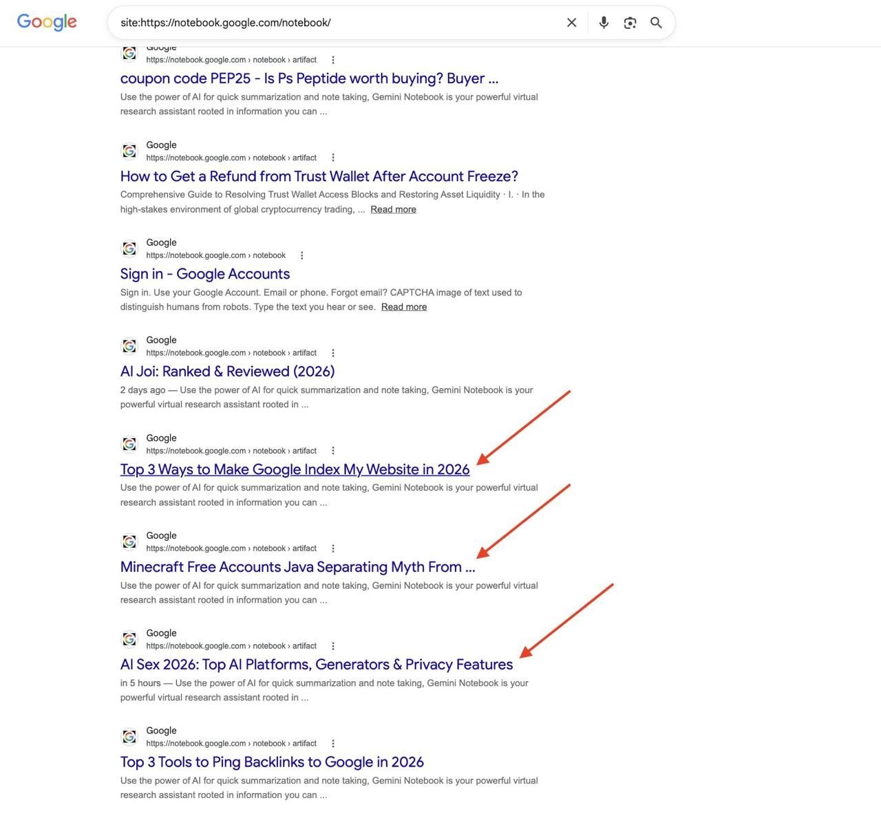 +1 площадка Parasite SEO Публичные записи на notebook.google.com индексируются Гуглом и ранжируются….