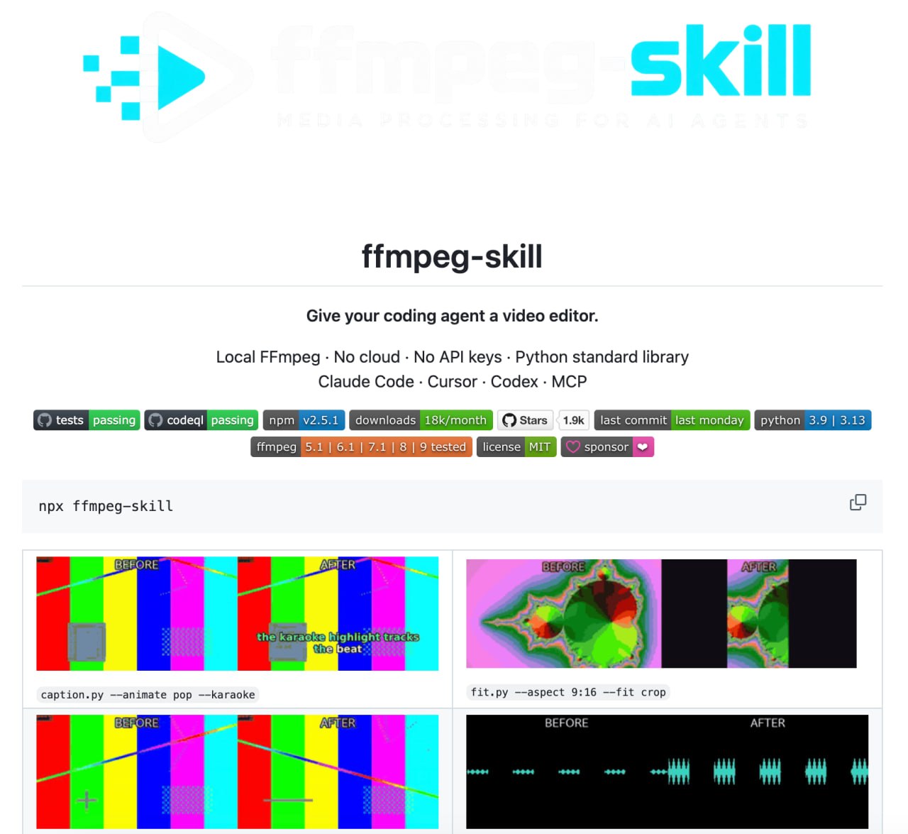 Ловите господа — ffmpeg-skill. ffmpeg-skill — это навык (Skill) для ИИ-агентов (Claude…